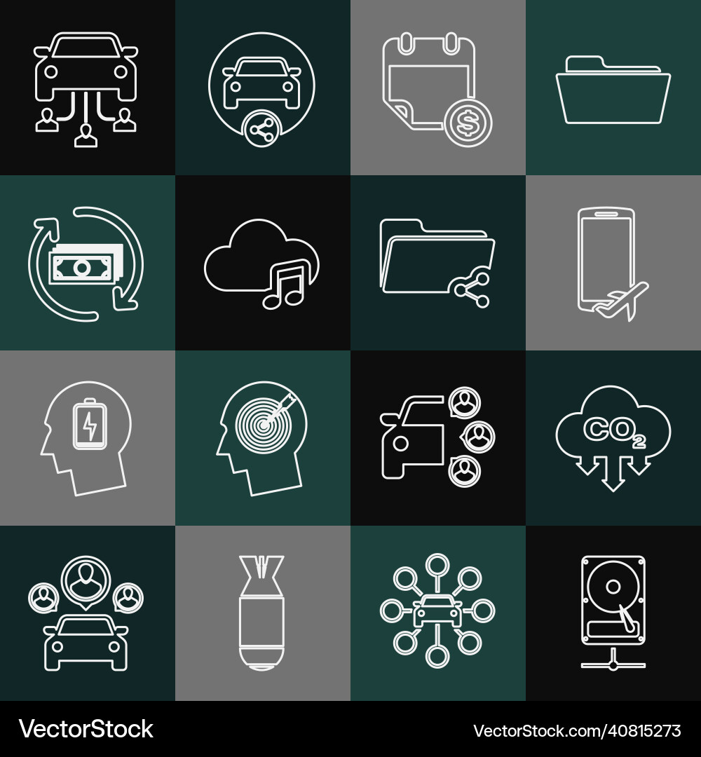 Set line hard disk drive on sharing network co2 Vector Image