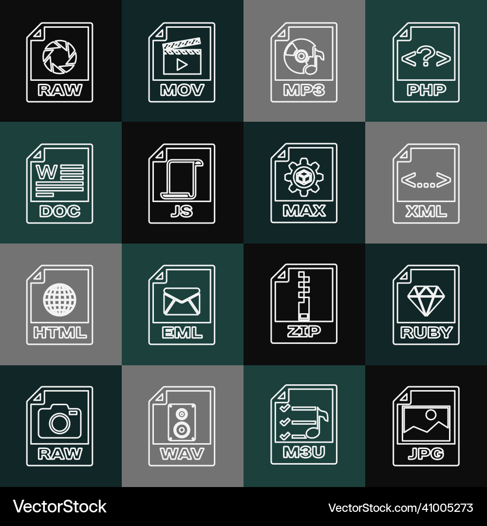 Set line jpg file document ruby xml mp3 js Set line jpg file document ruby xml mp3 js Vector Image