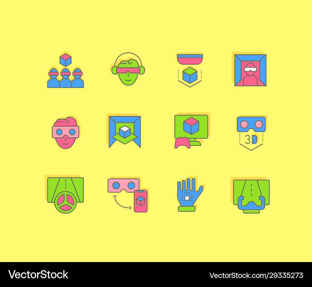 Set simple line icons virtual reality Set simple line icons virtual reality vector image