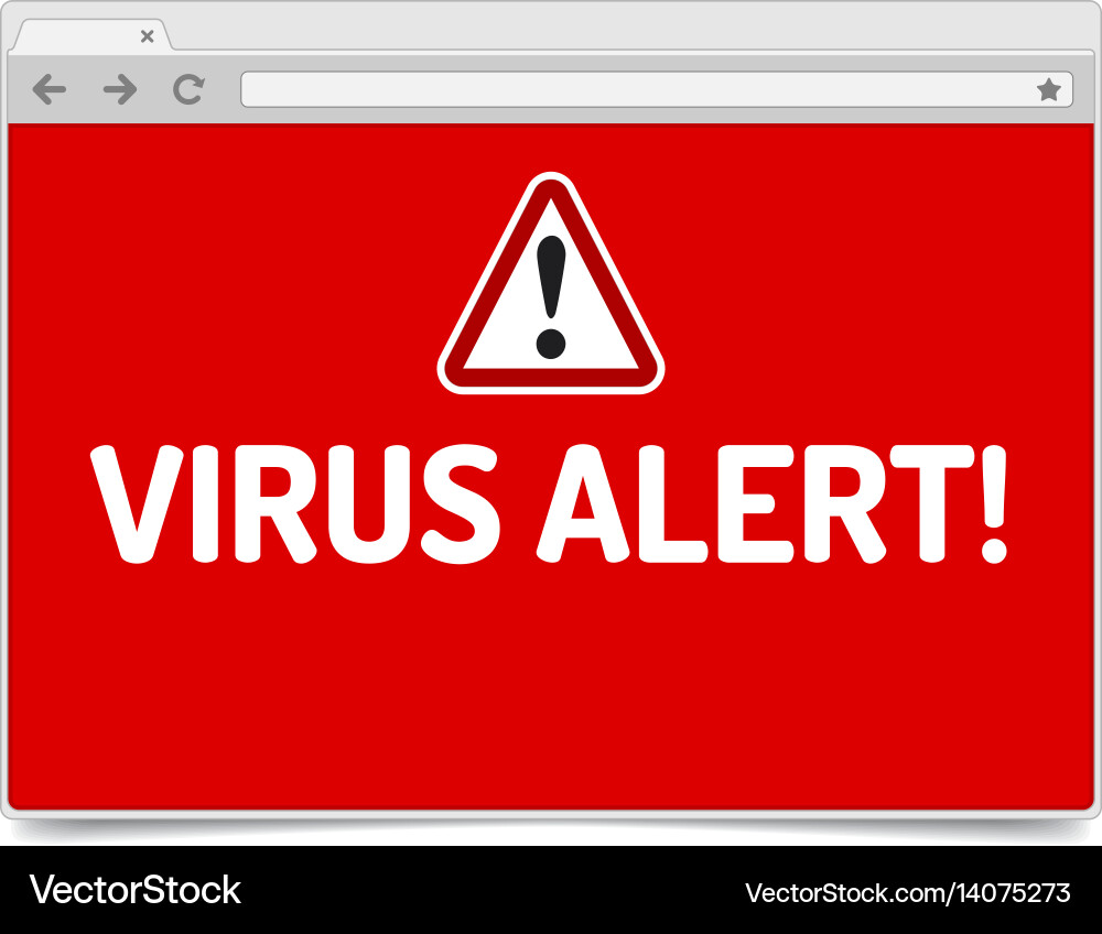 Virus alert on opened internet browser window Vector Image