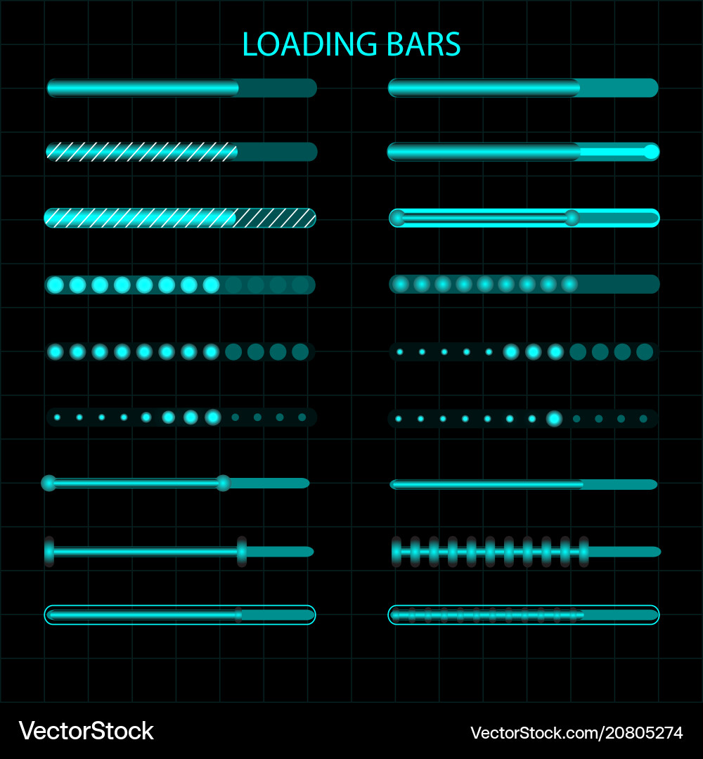 A loading bar set of led luminescent A loading bar set of led luminescent vector image
