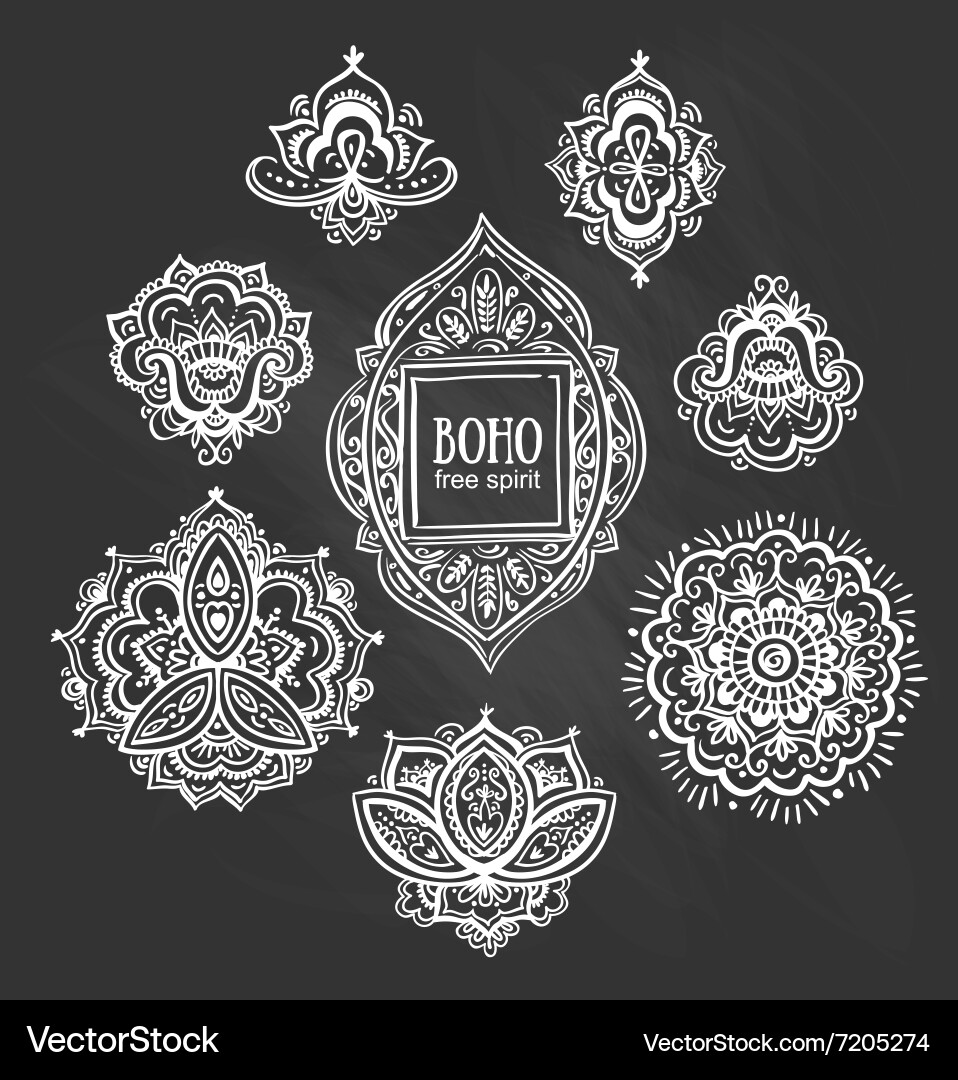 Boho Floral Ornament Collection Vector Image