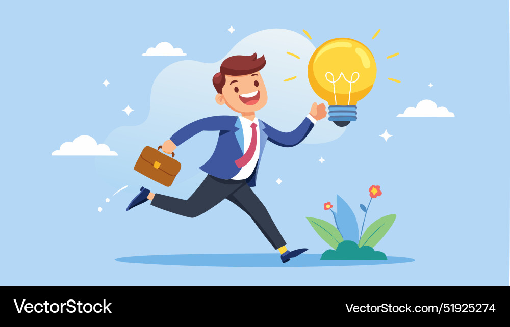 Businessman running with lightbulb idea Businessman running with lightbulb idea vector image