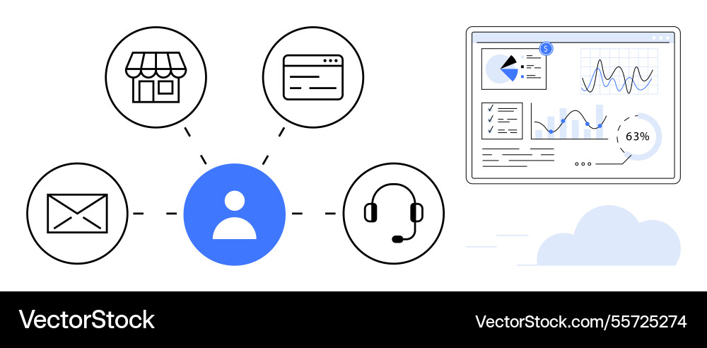 Centralized user connection with data insights Centralized user connection with data insights vector image