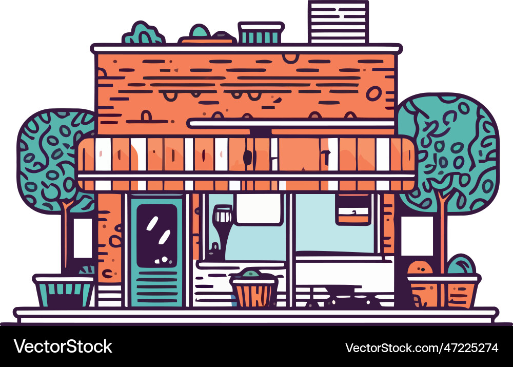 Flat store building with trees Vector Image