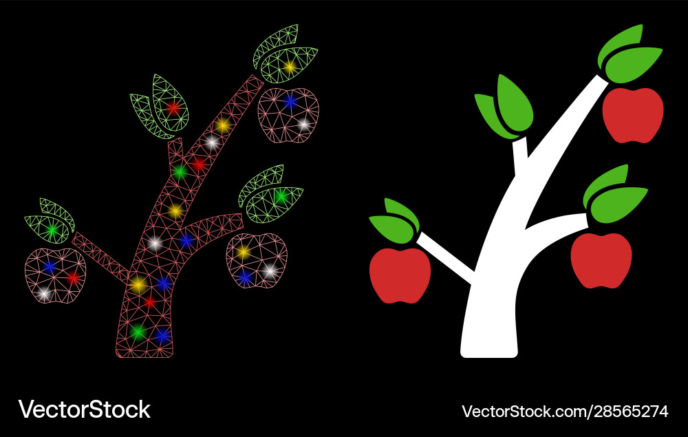 Glossy mesh wire frame apple tree icon with flash Glossy mesh wire frame apple tree icon with flash vector image