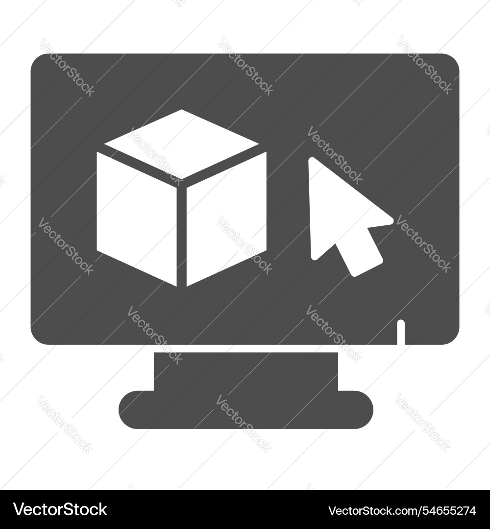 Monitor with 3d square and cursor pointer solid Monitor with 3d square and cursor pointer solid vector image