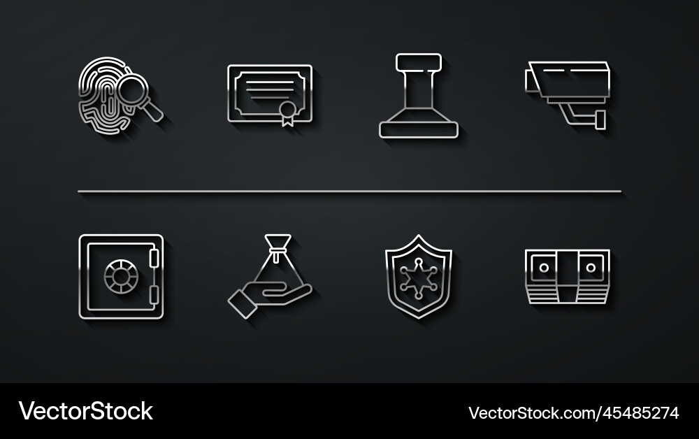 Set line fingerprint safe security camera Vector Image
