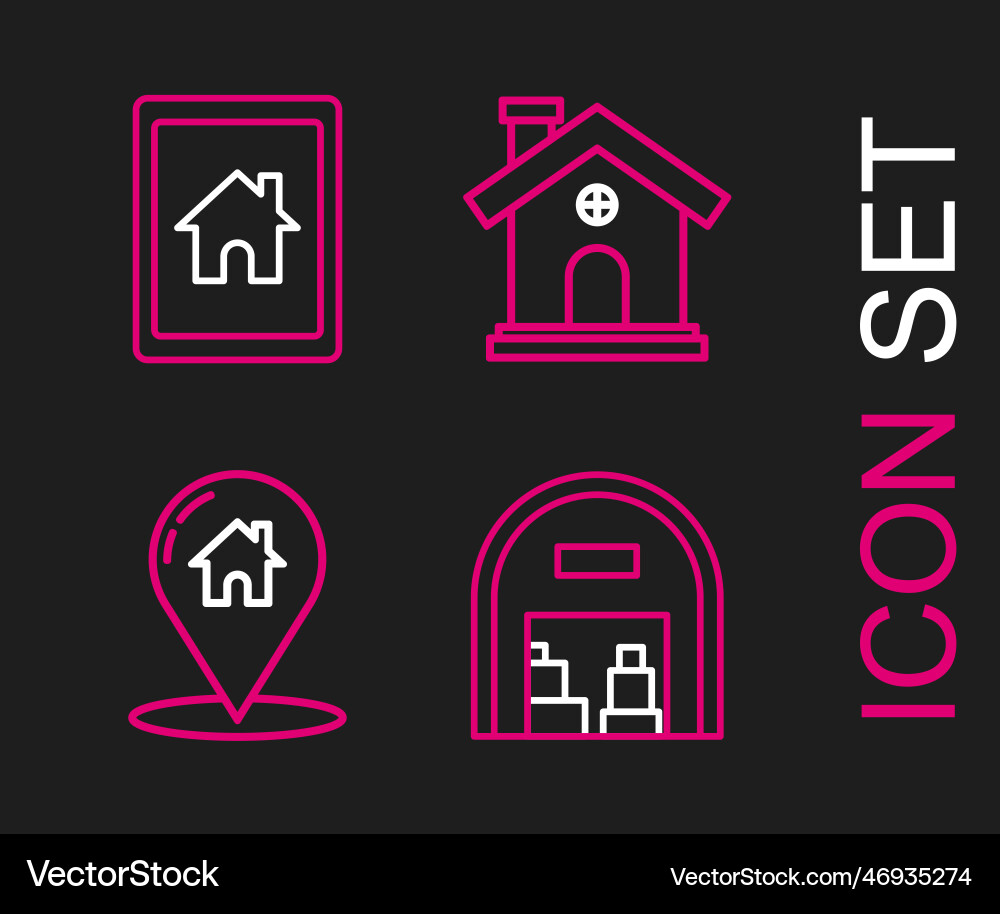Set line warehouse map pointer with house Set line warehouse map pointer with house vector image