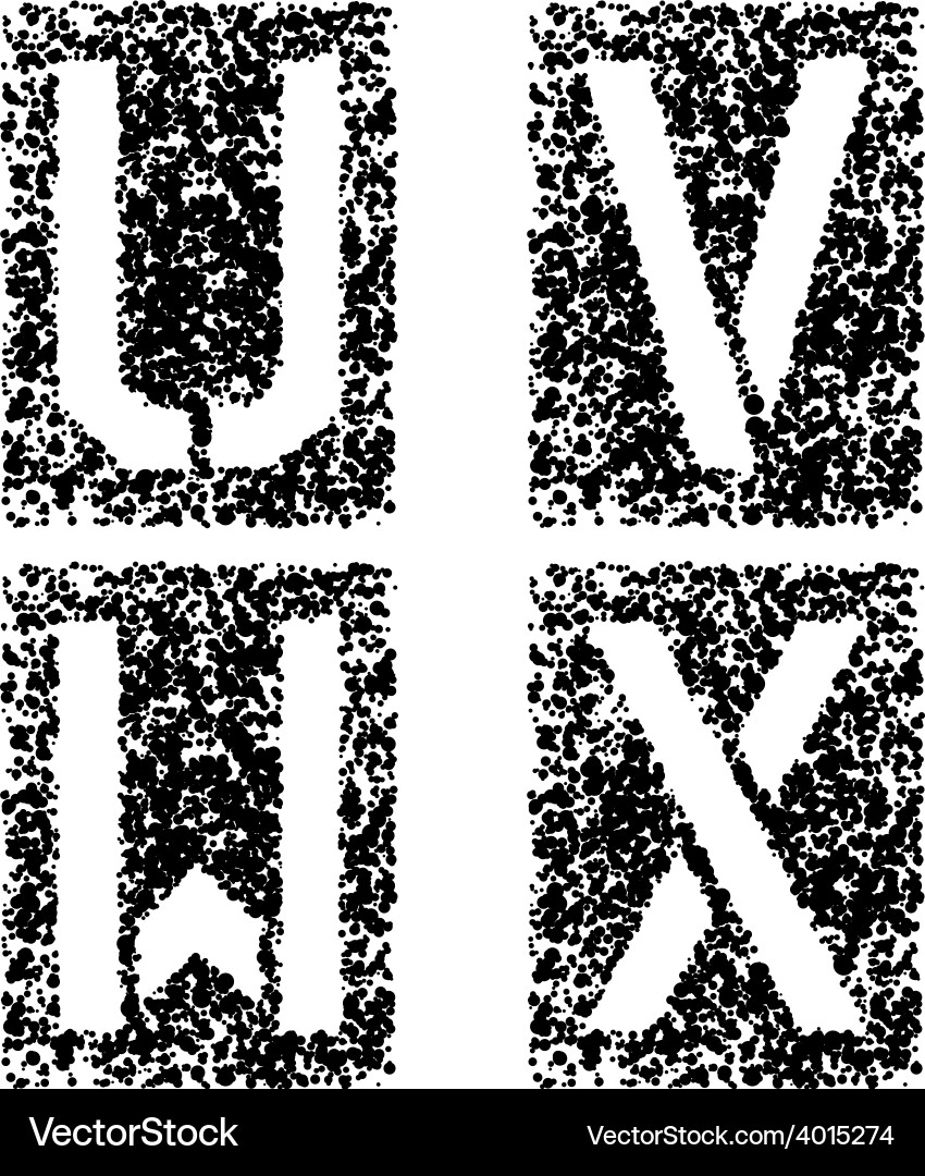 Stencil angular spray font letters u v w x vector image