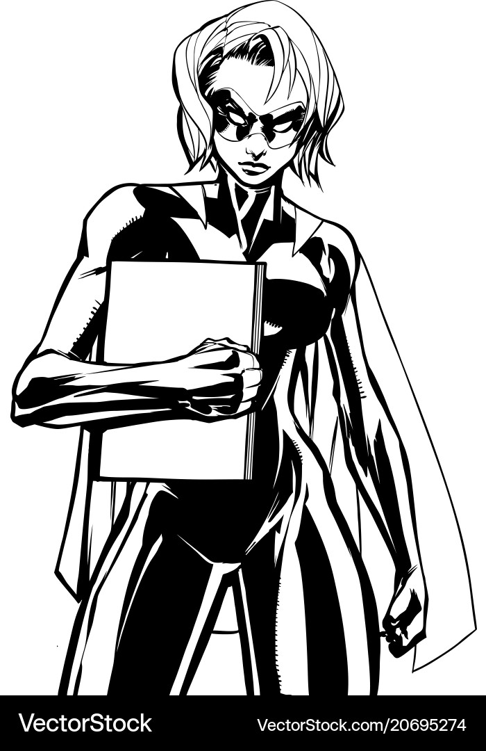 Superheroine mit Buch - Line Art vektorbild