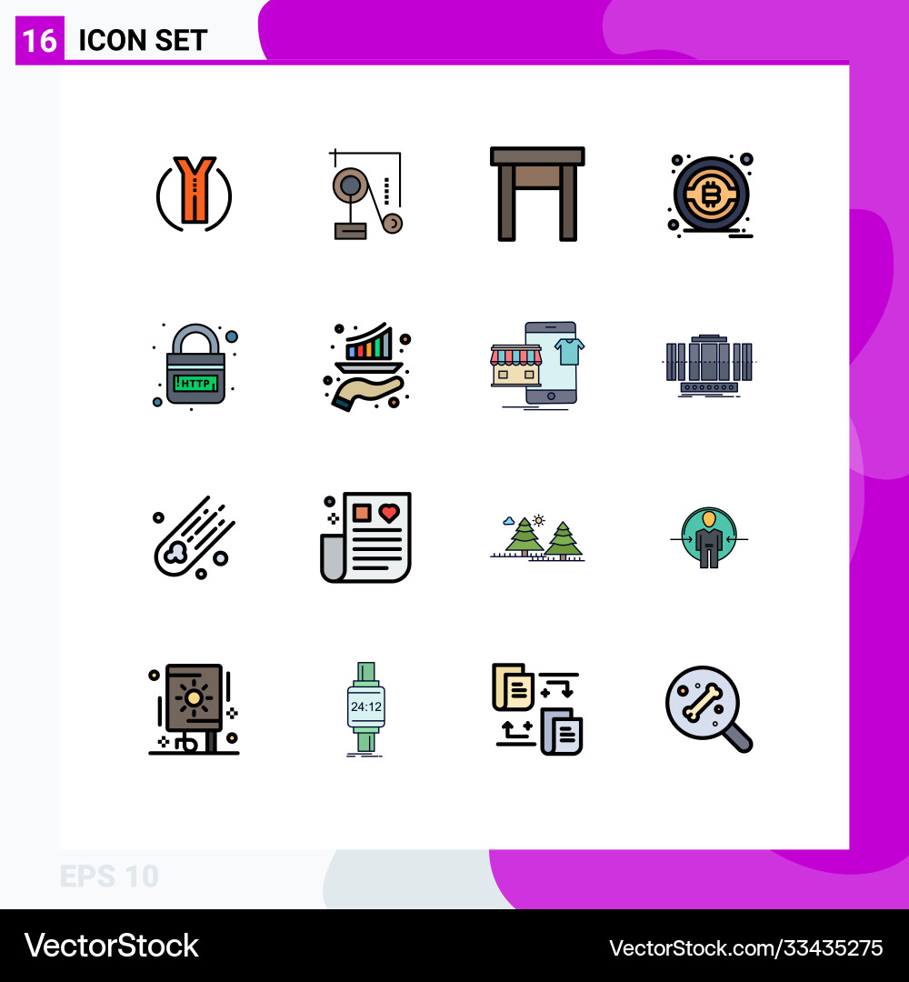 16 user interface flat color filled line pack Vector Image