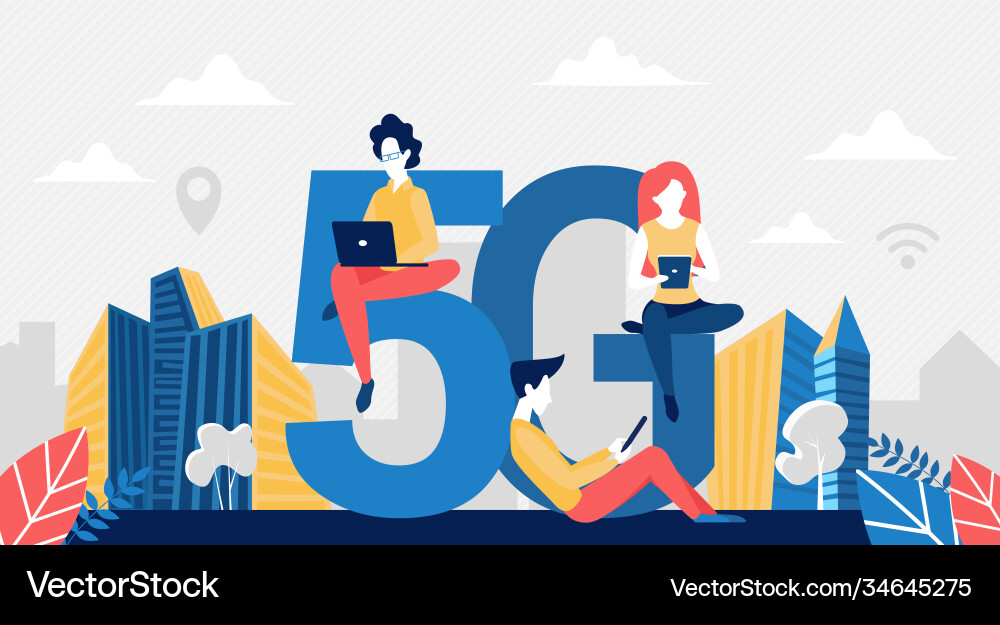 5g network wireless technology concept with tiny 5g network wireless technology concept with tiny Vector Image