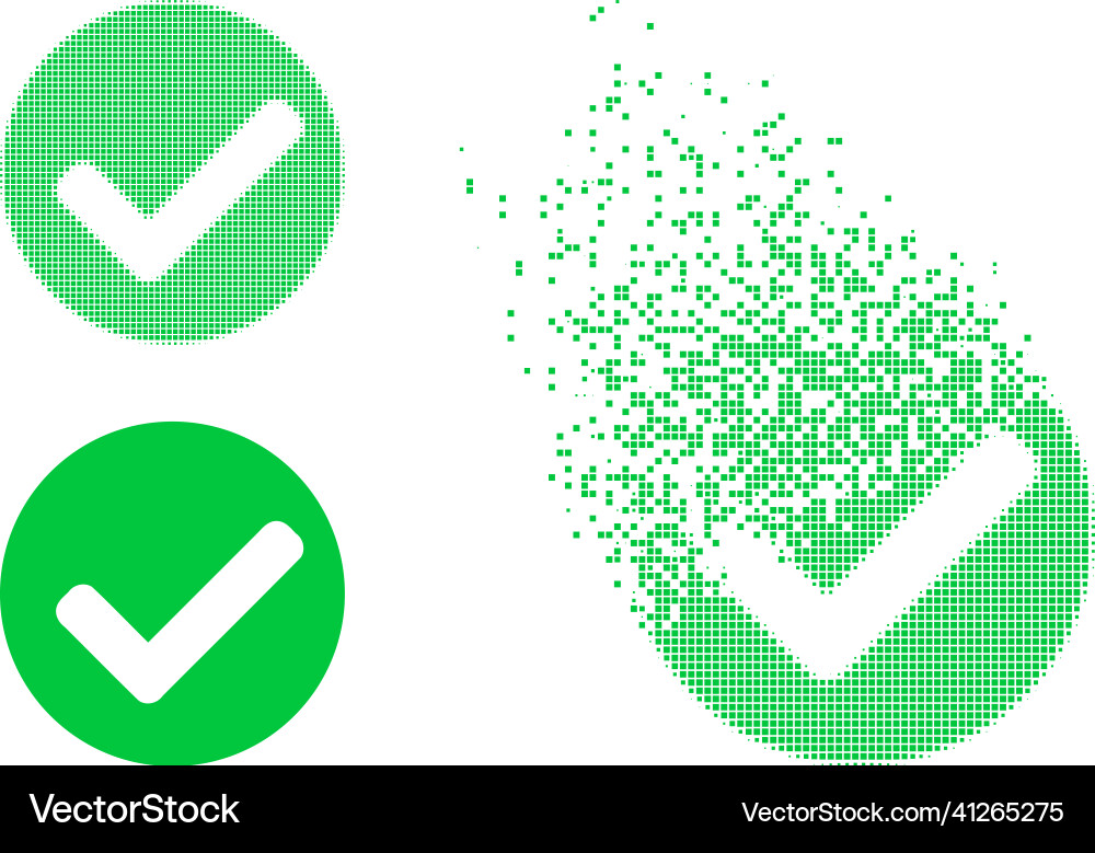 Disintegrating pixel and original yes mark icon Vector Image
