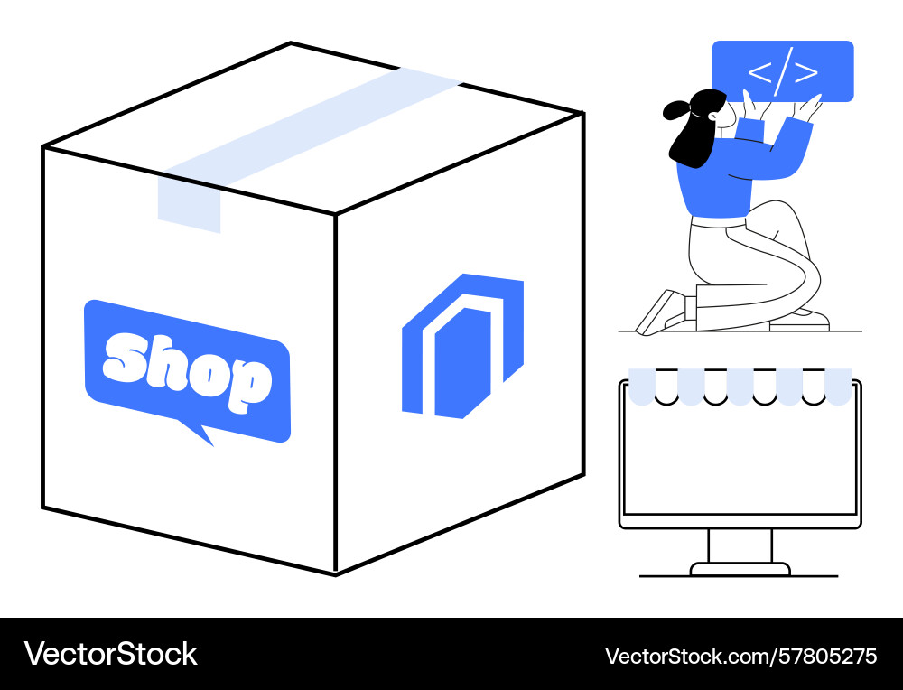E-commerce concept with package coding Vector Image