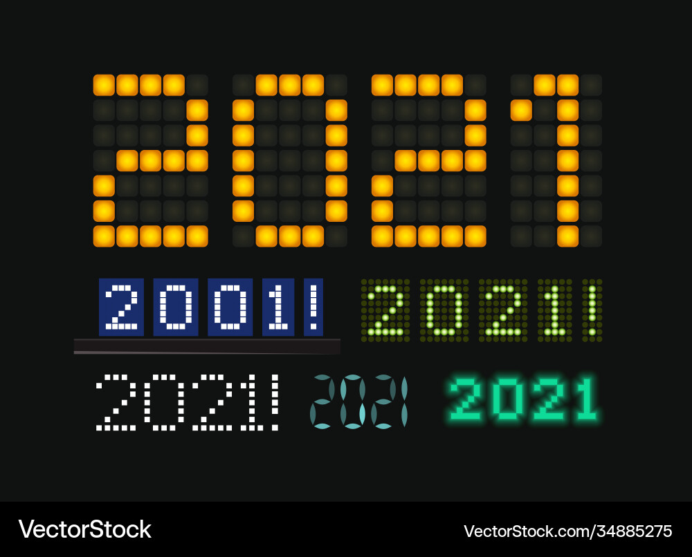 Glowing Numbers 2021 - Digital Display Vector Image