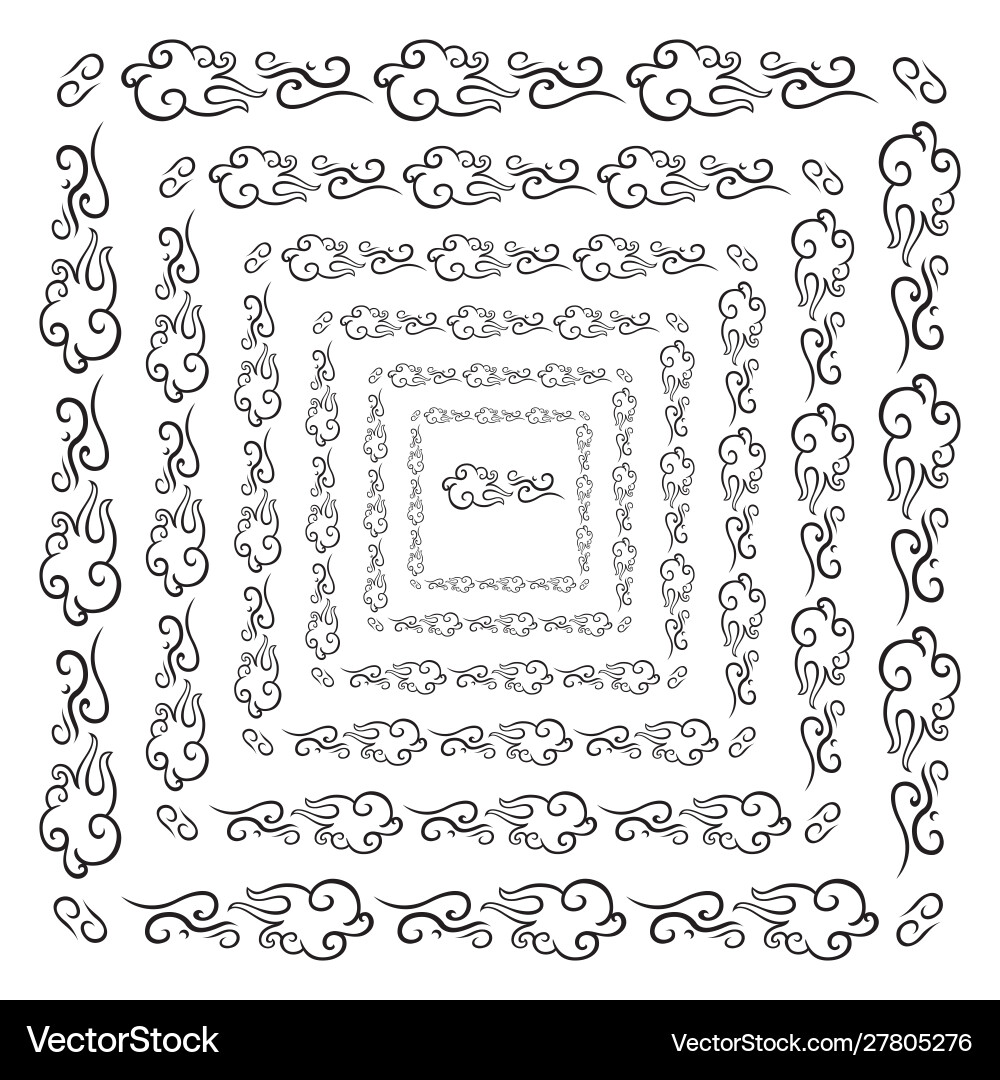 Cloud brush pattern in a square line black shape Cloud brush pattern in a square line black shape Vector Image
