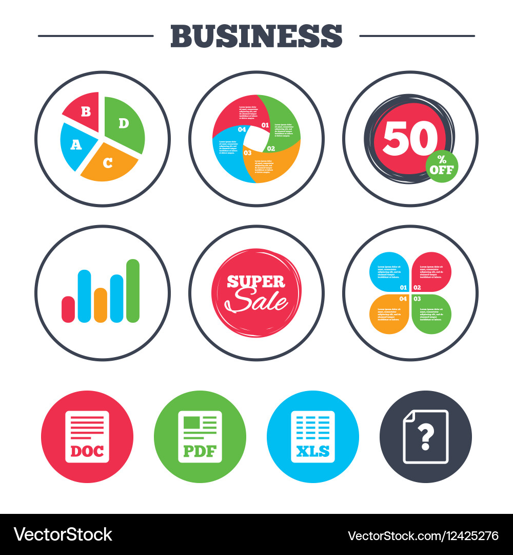 Document icons xls pdf file signs Vector Image