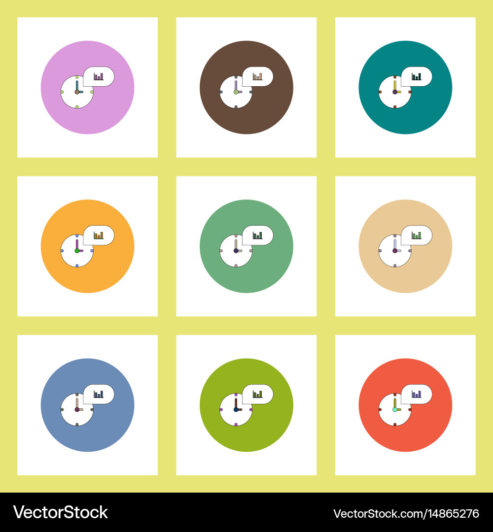 Flat icons set of column chart and clock concept vector image