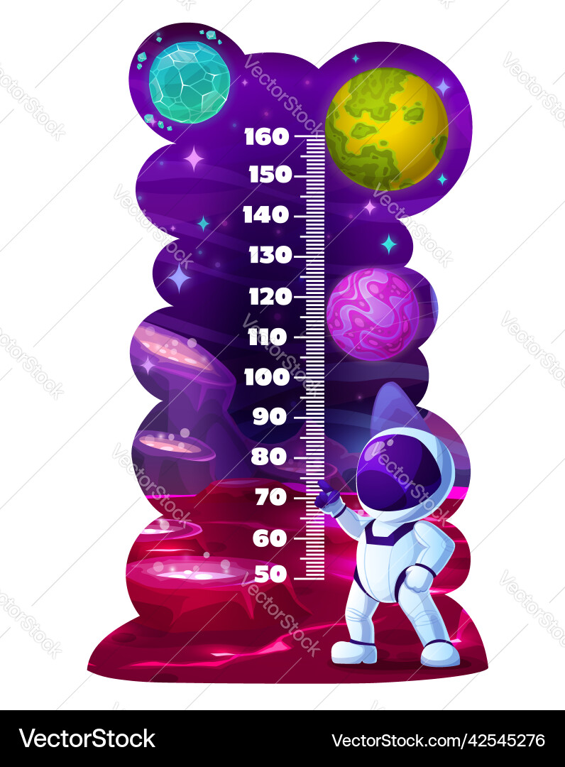 Galaxy planets and astronaut kids height chart vector image