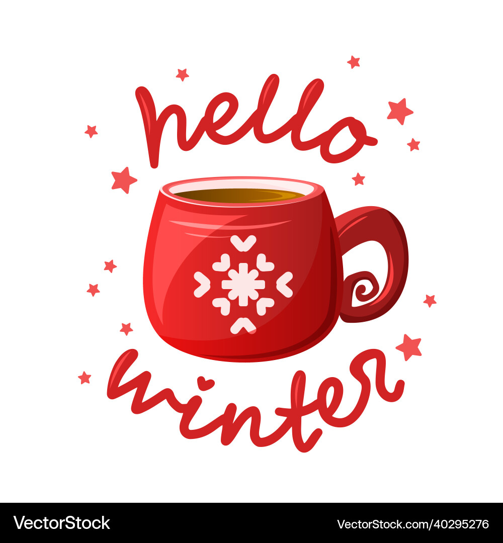 Red cup of cocoa with snowflake stars Vector Image