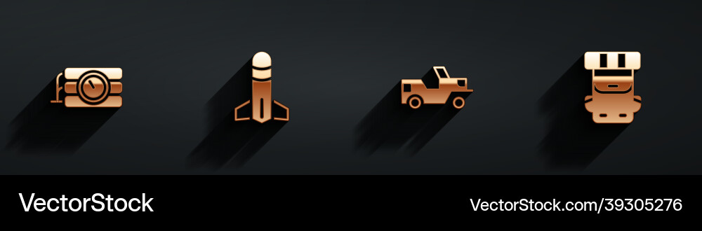 Set dynamite and timer clock rocket military vector image