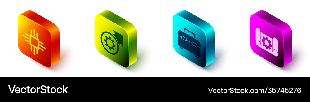 Set isometric processor with microcircuits cpu Set isometric processor with microcircuits cpu Vector Image