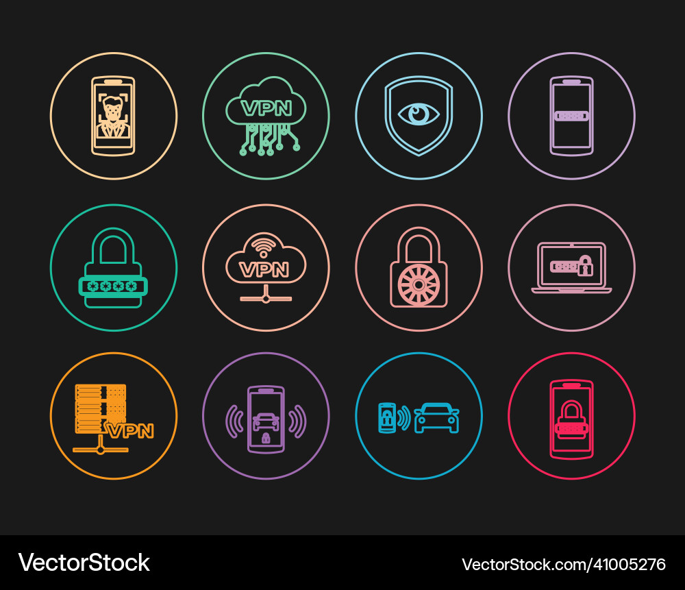 Set line mobile and password laptop with shield vector image