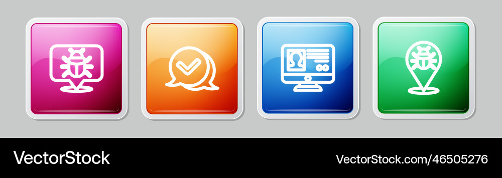 Set line system bug check mark in speech bubble Set line system bug check mark in speech bubble vector image
