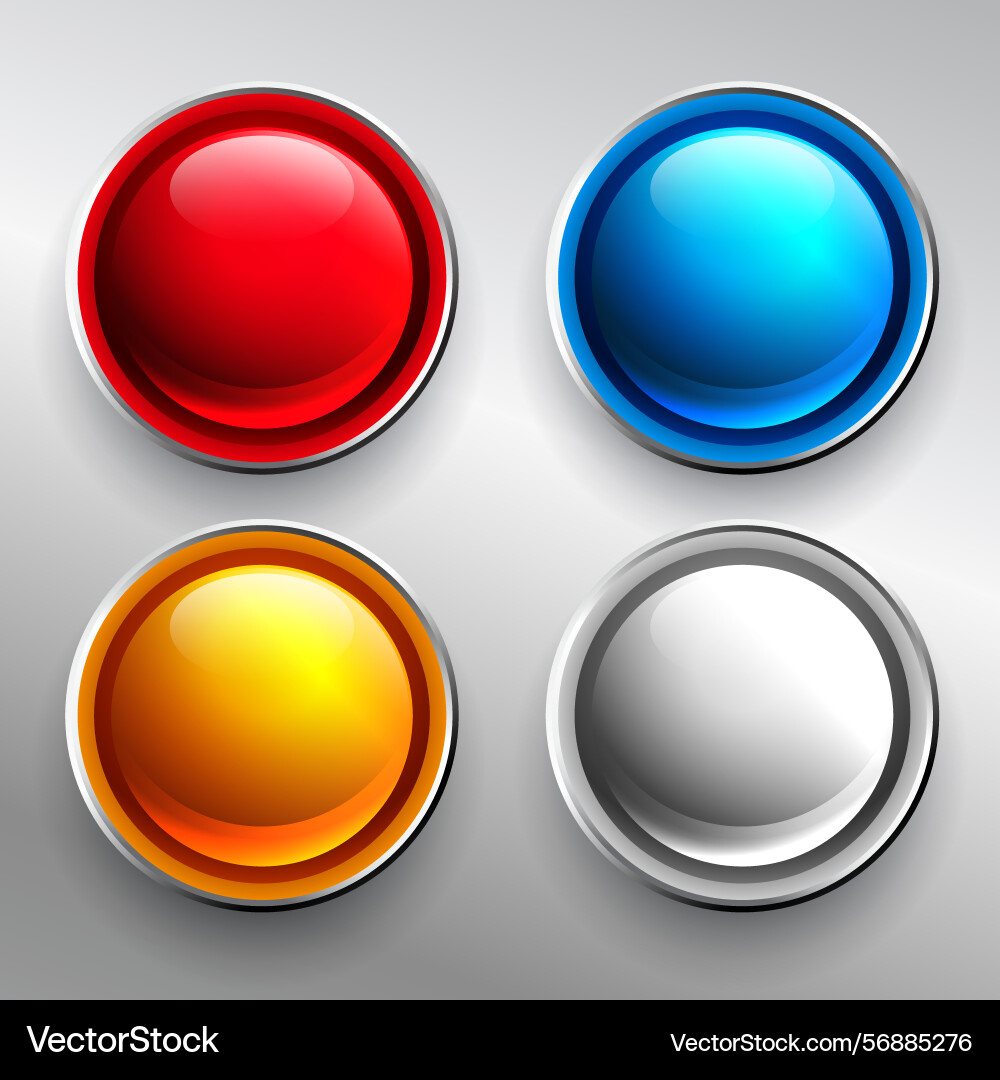 Set of glossy press buttons in different color vector image