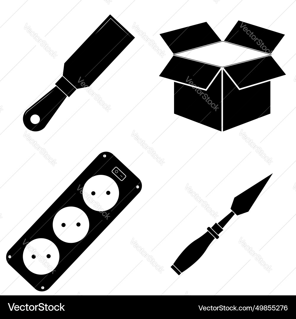Set of work icons putty knife open box socket Set of work icons putty knife open box socket Vector Image