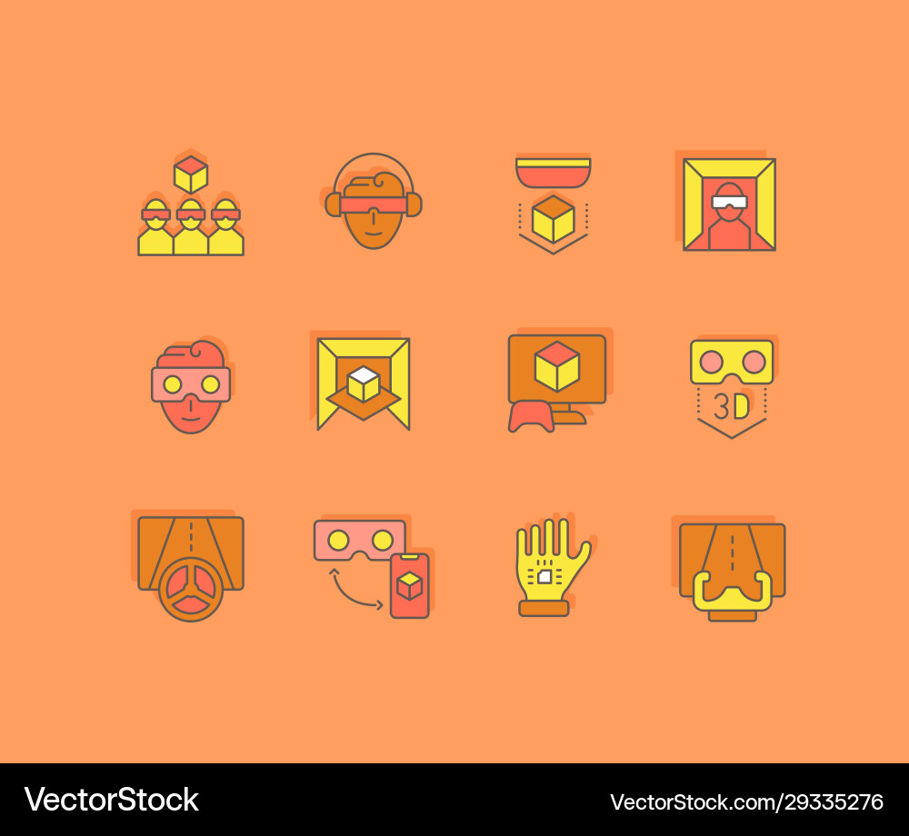 Set simple line icons virtual reality Set simple line icons virtual reality vector image