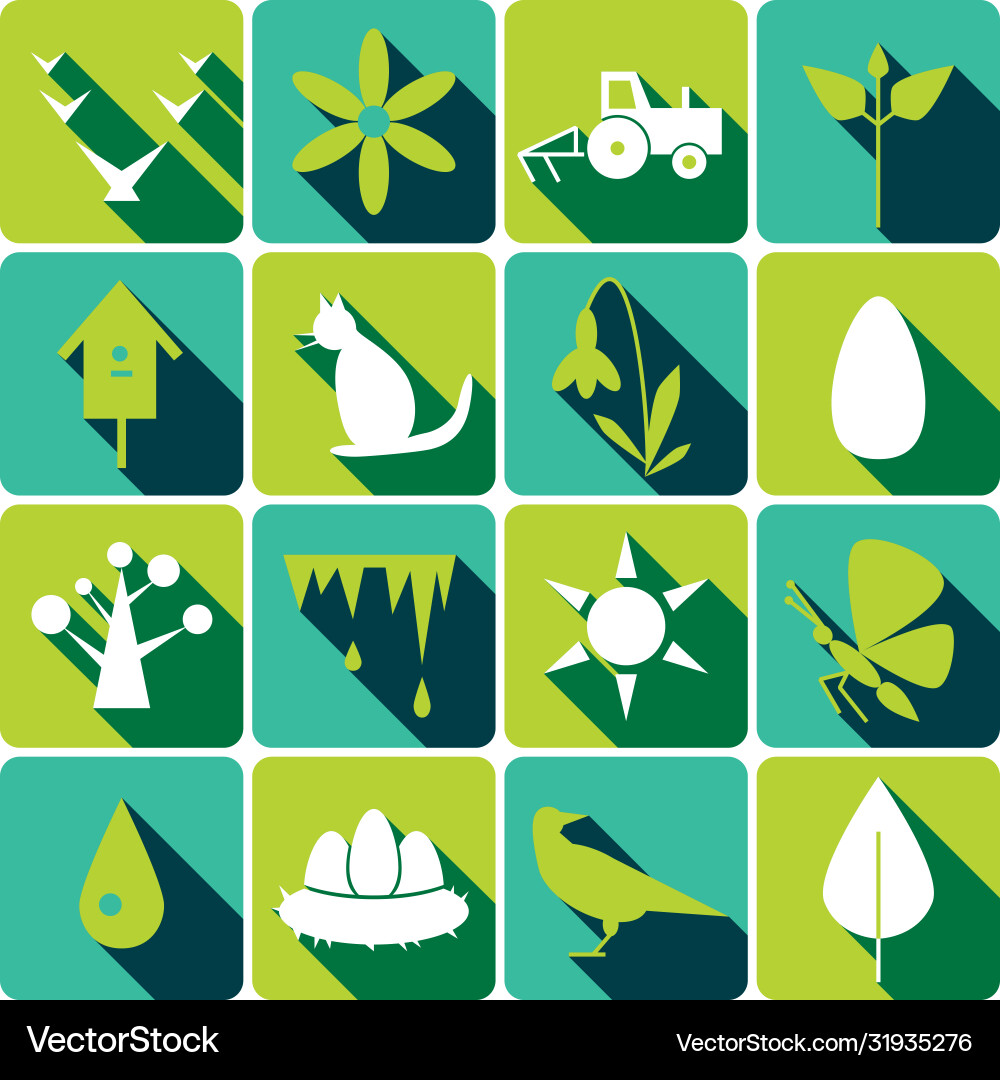 Spring icon set with shadows Vector Image
