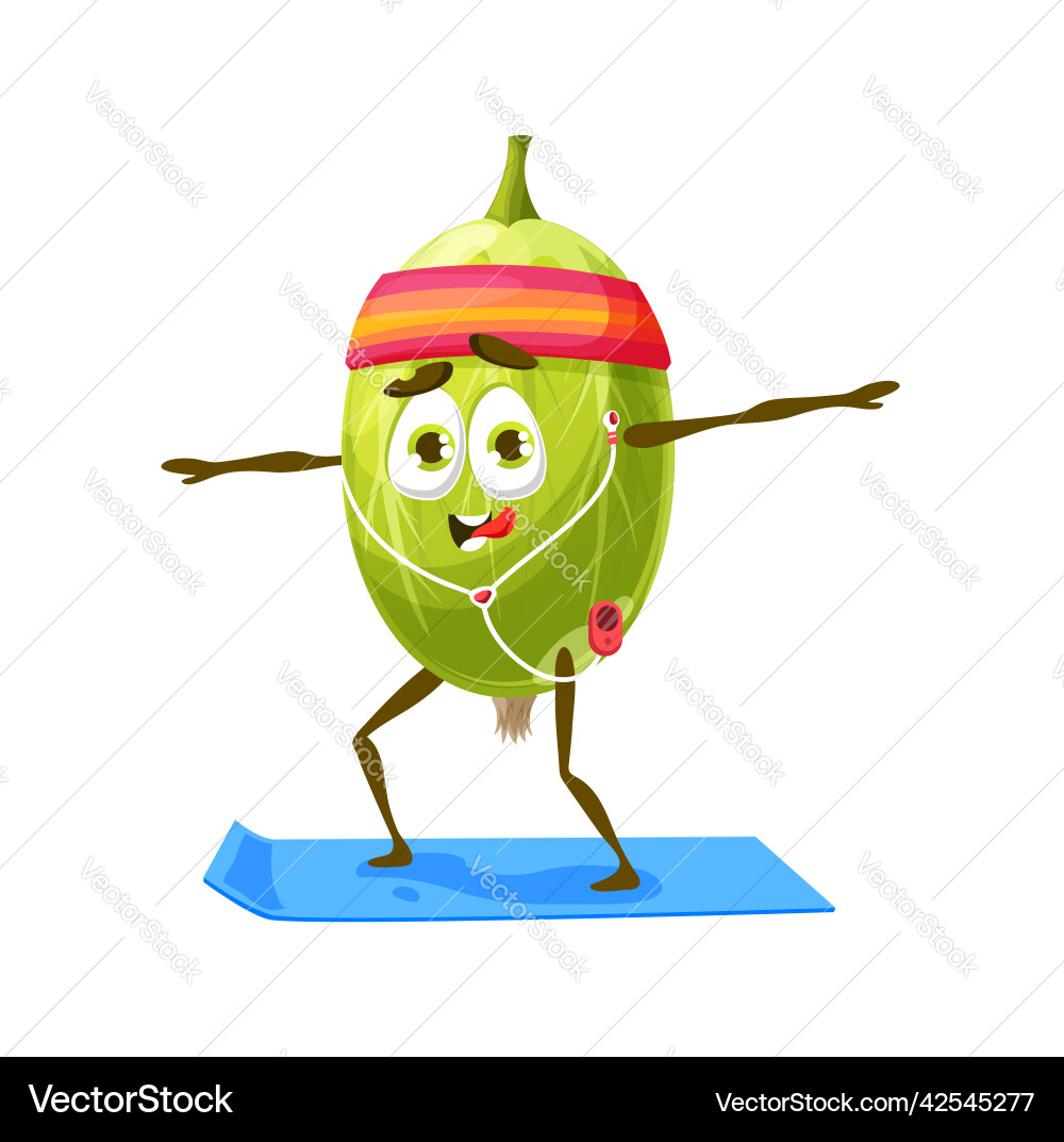 Cartoon gooseberry character on yoga vector image