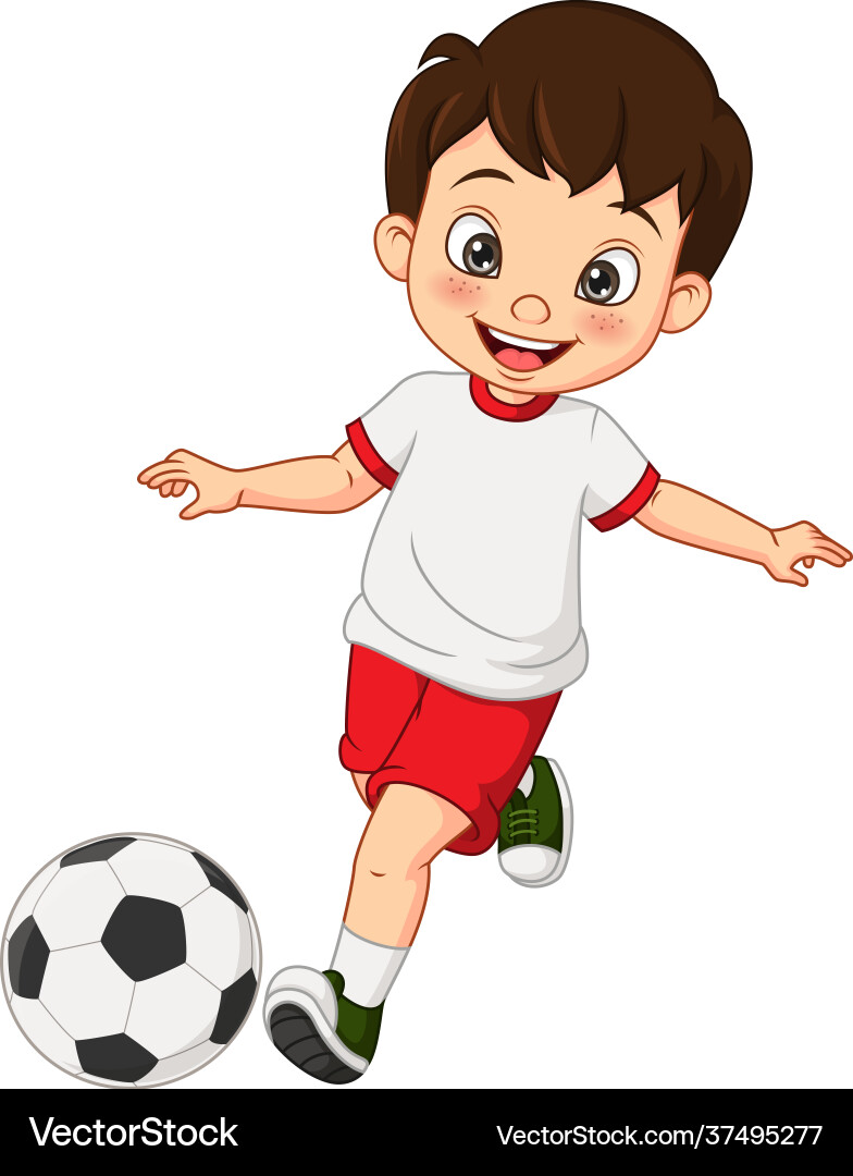 Cartoon little boy playing football vector image