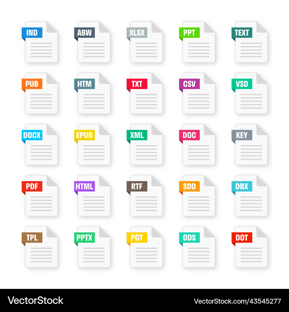 Common system file formats document types Common system file formats document types vector image