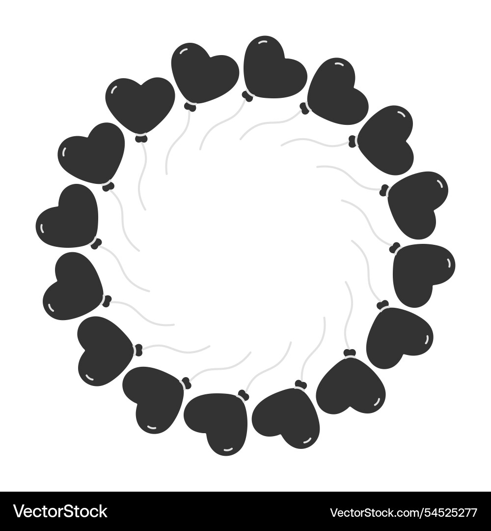 Dark heart shape balloon on string circle frame Dark heart shape balloon on string circle frame vector image