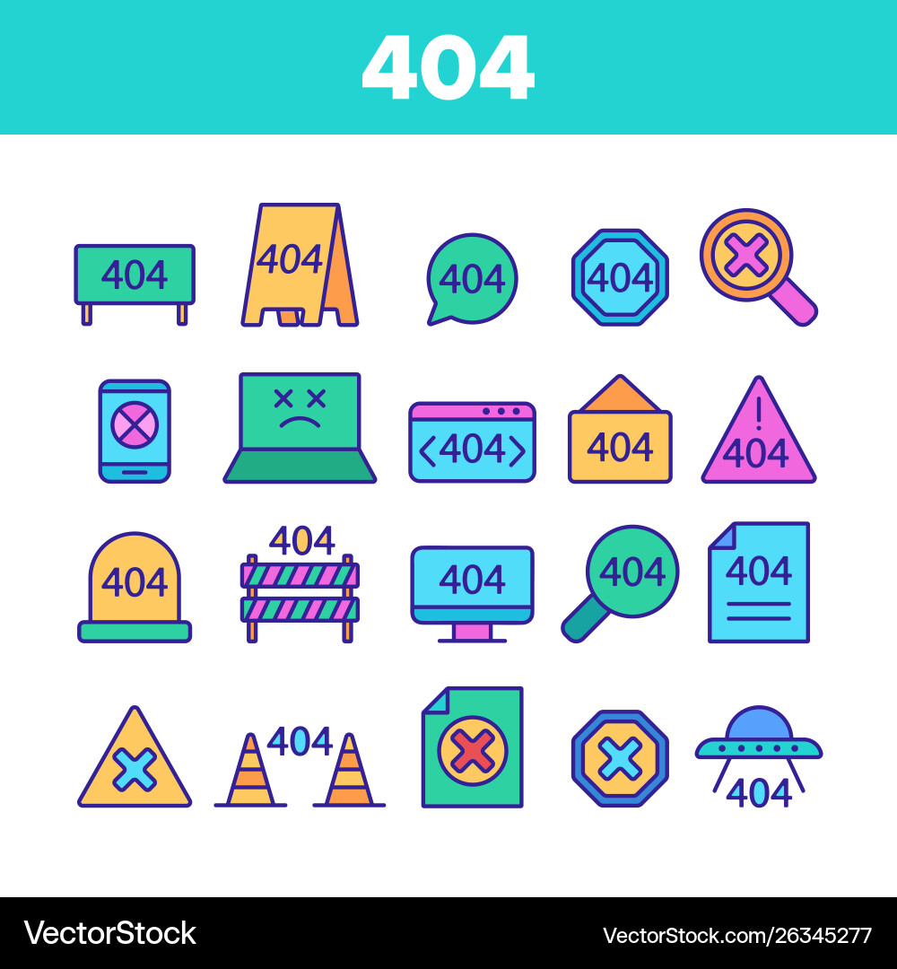 Farbe 404 http Fehlermeldung lineare Icons Farbe 404 http Fehlermeldung lineare Icons vektorbild
