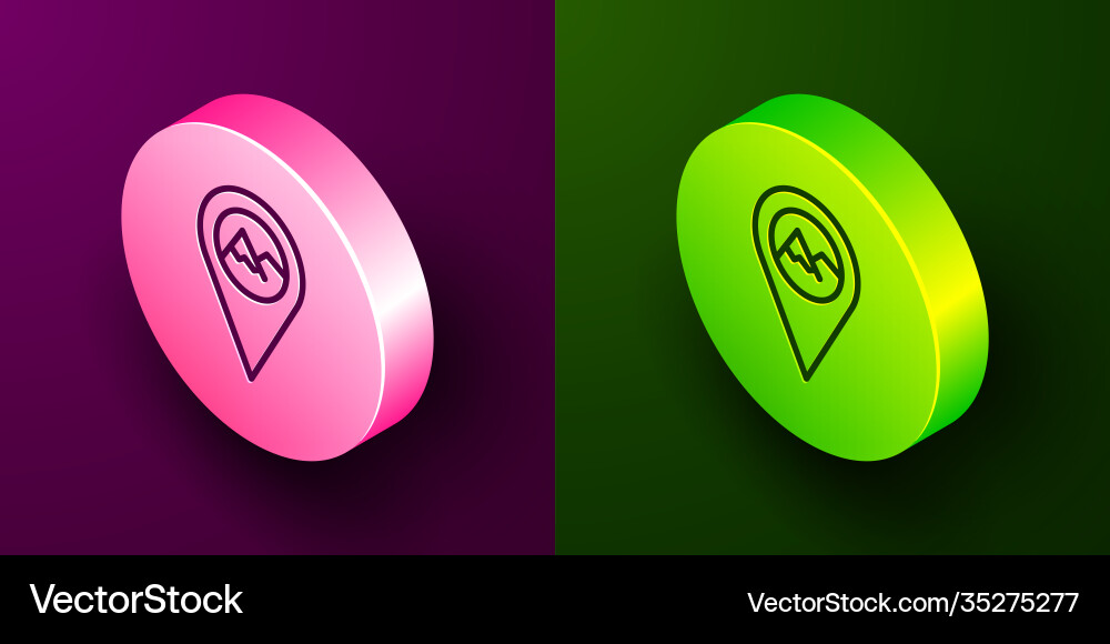 Isometric line map pointer with mountain icon Isometric line map pointer with mountain icon vector image