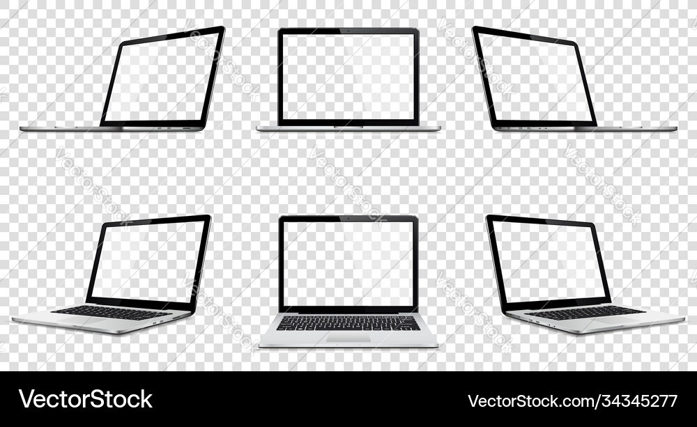 Laptop set mock up with transparent screen Laptop set mock up with transparent screen Vector Image
