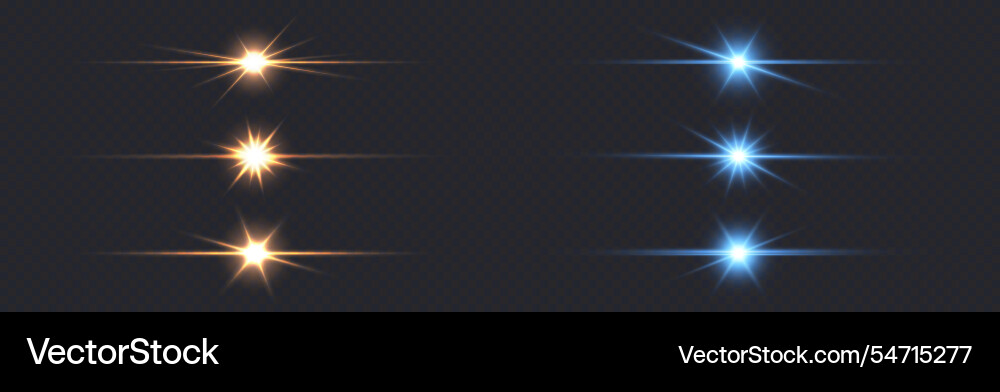 Light effect set horizontal flashes and beams Light effect set horizontal flashes and beams vector image