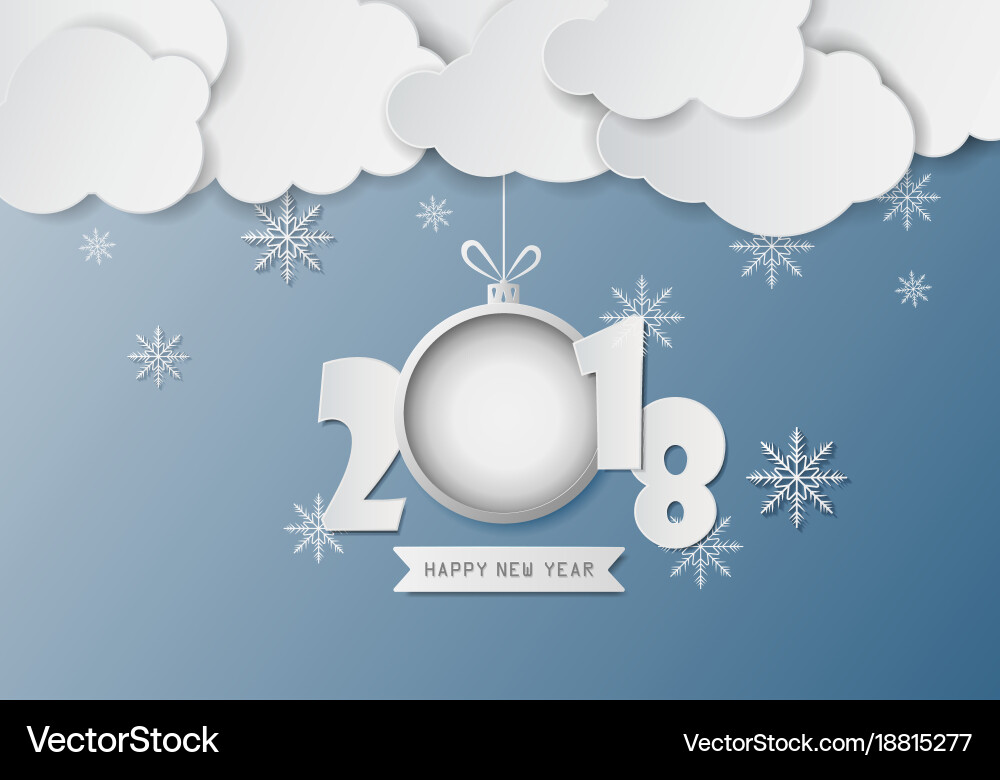Paper clouds and snowflake with text happy new Vector Image