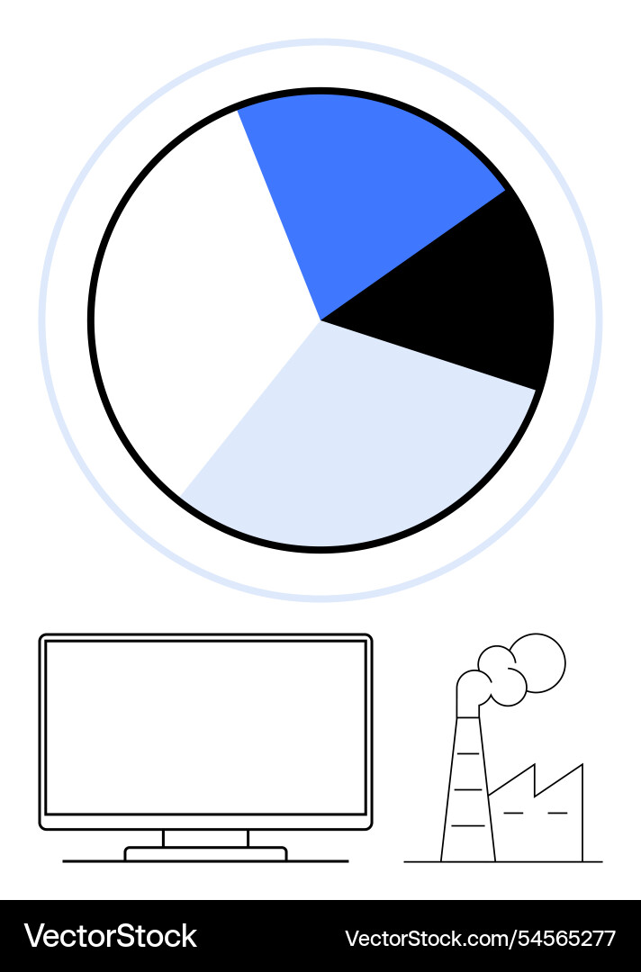 Pie chart above monitor and factory Pie chart above monitor and factory vector image