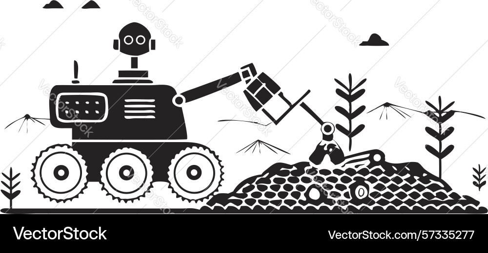 Robotic farm worker digging design generative ai vector image