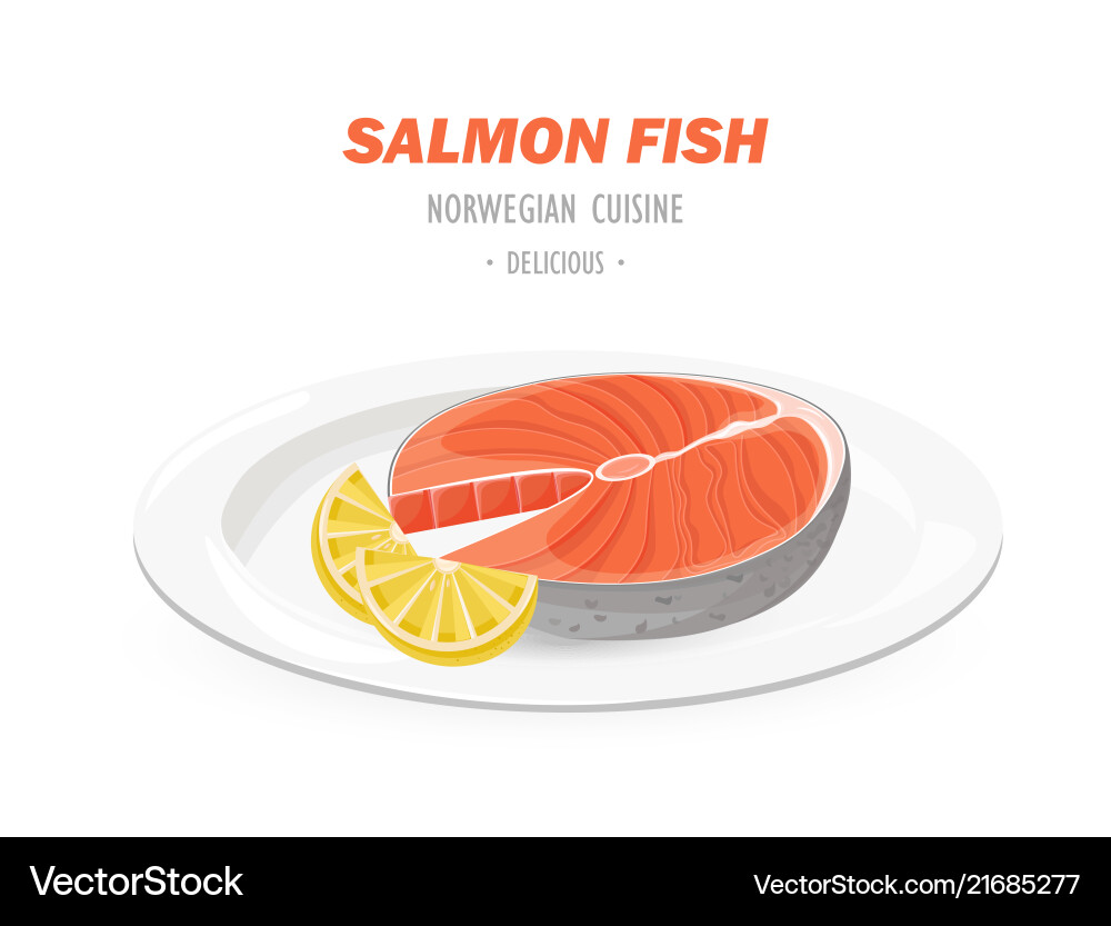 Salmon fish white plate isolated Salmon fish white plate isolated vector image