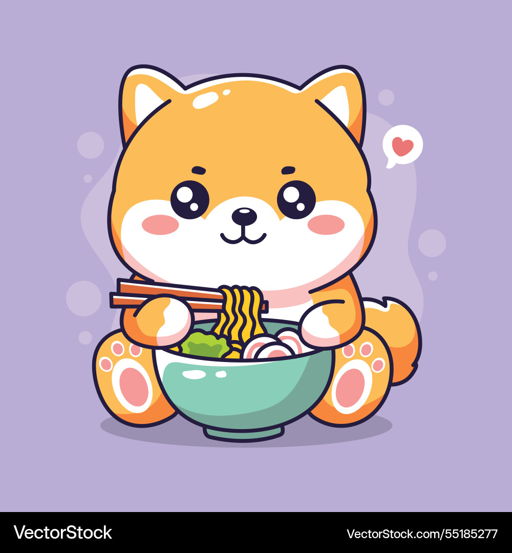 Süße kawaii Hund essen ramen Süße kawaii Hund essen ramen vektorbild