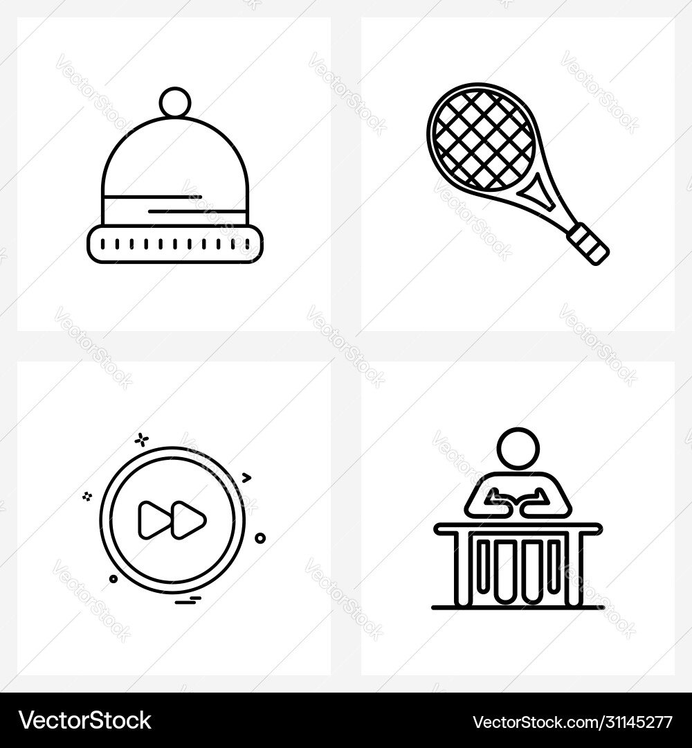 Set 4 simple line icons hat button winter Vector Image