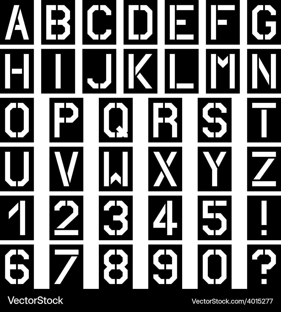 Stencil Alphabet Font Square Number Set vector image