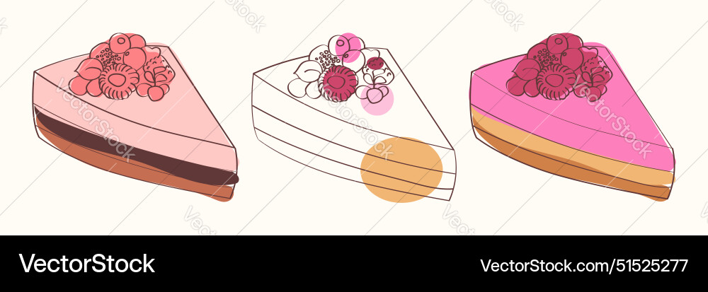 Three raspberry cake slices Vector Image