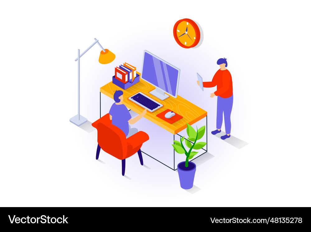 Home interior concept in 3d isometric design vector image